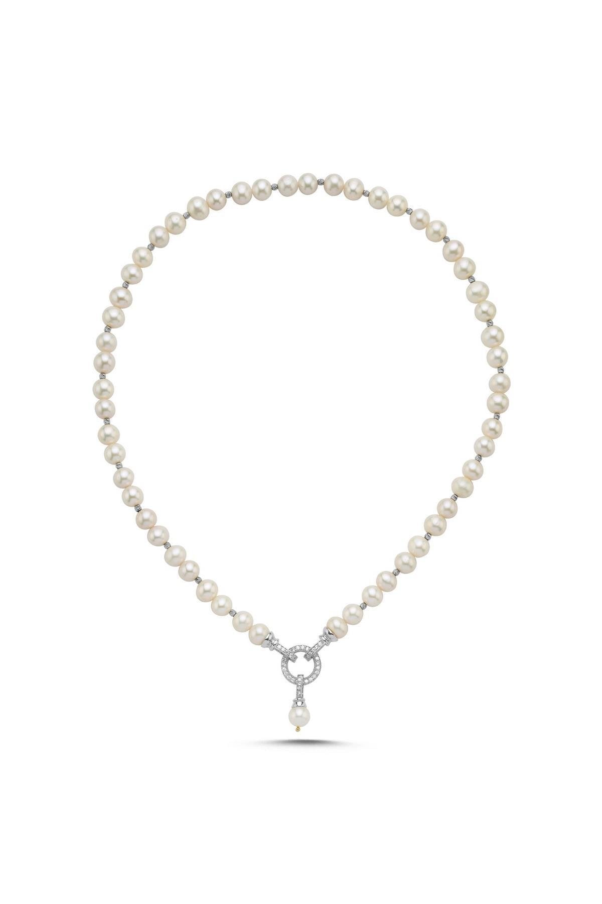 Dorika Toplu Halka Kilitli Doğal İnci Kolye