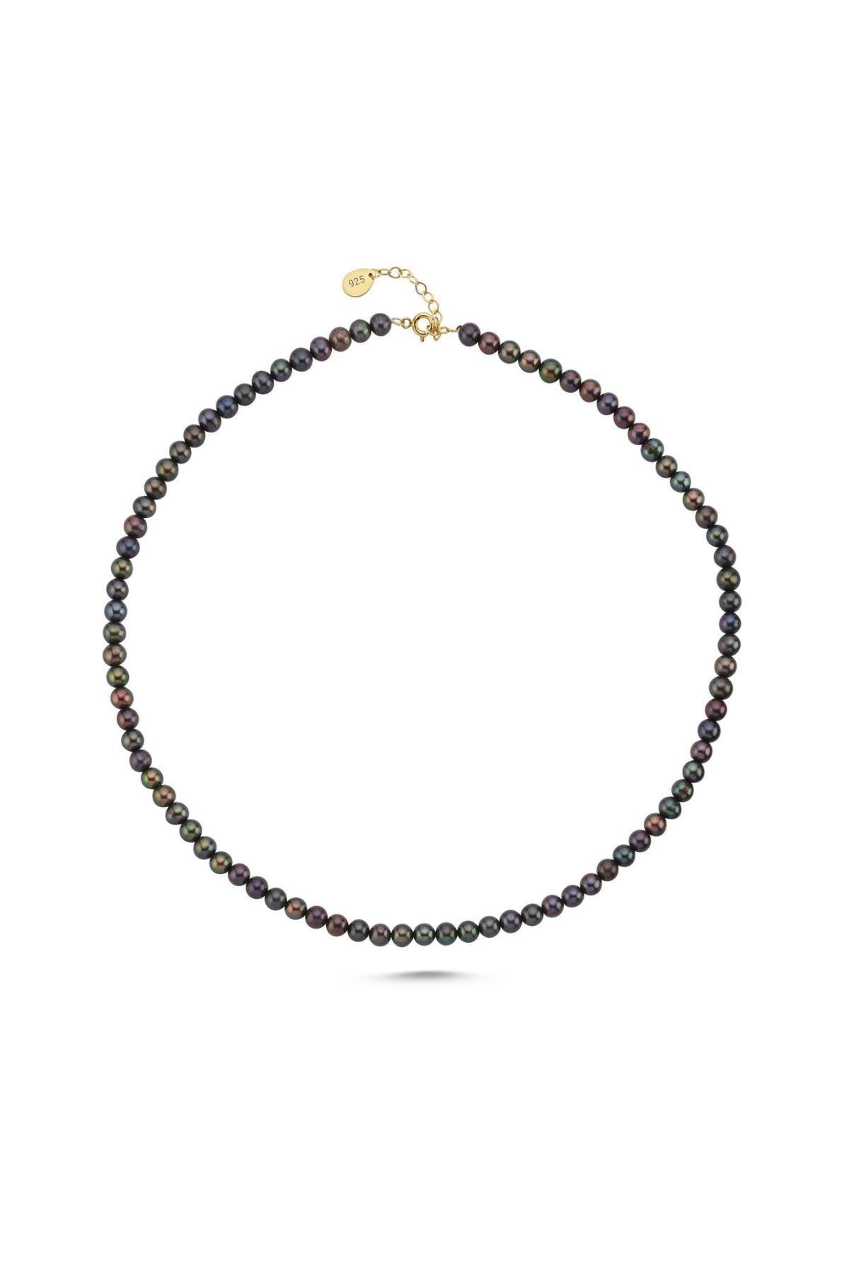 Siyah Doğal İnci Sıralı Erkek Kolye