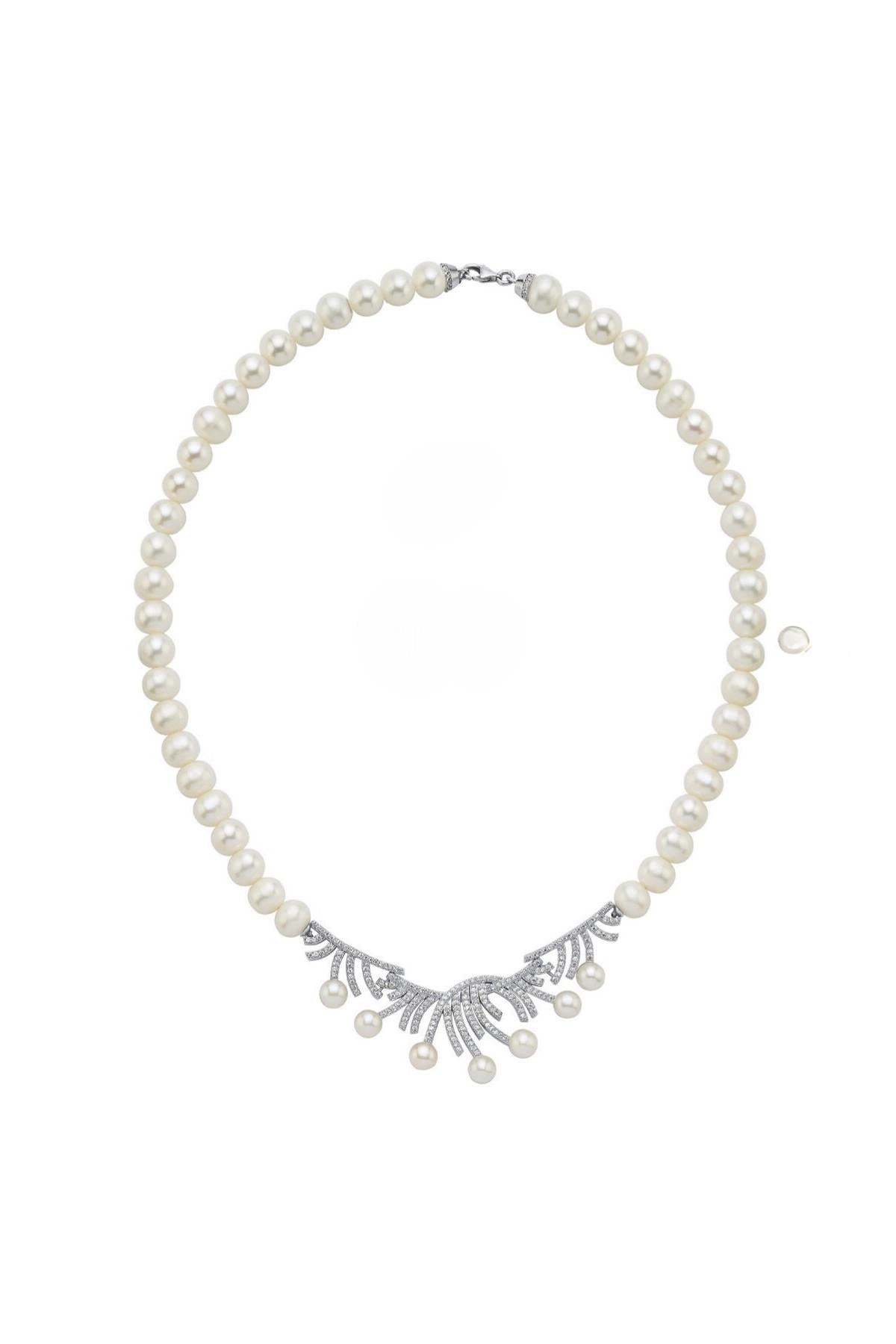 Zirkon Taşlı Doğal İnci Kolye