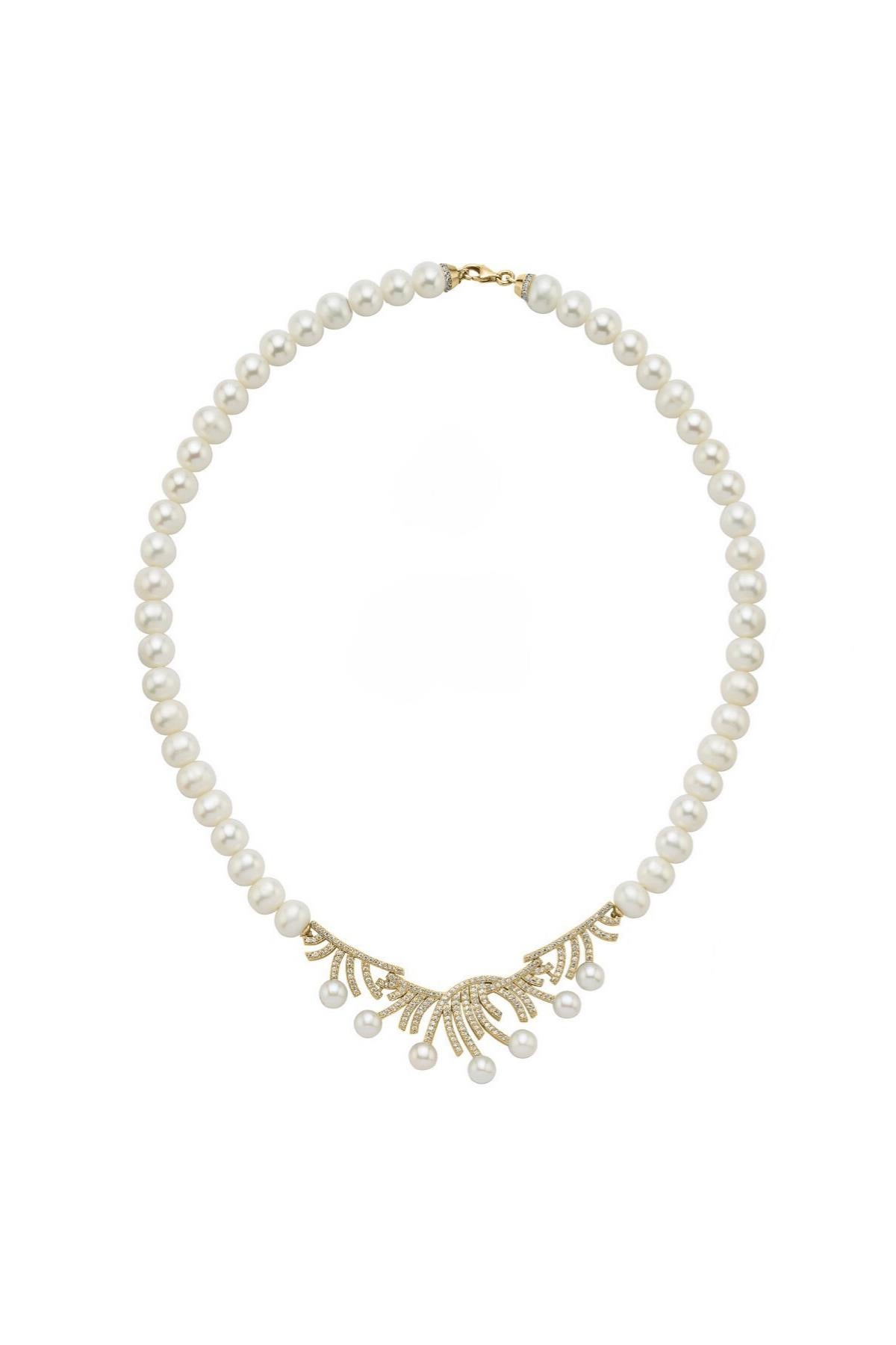 Zirkon Taşlı Doğal İnci Kolye