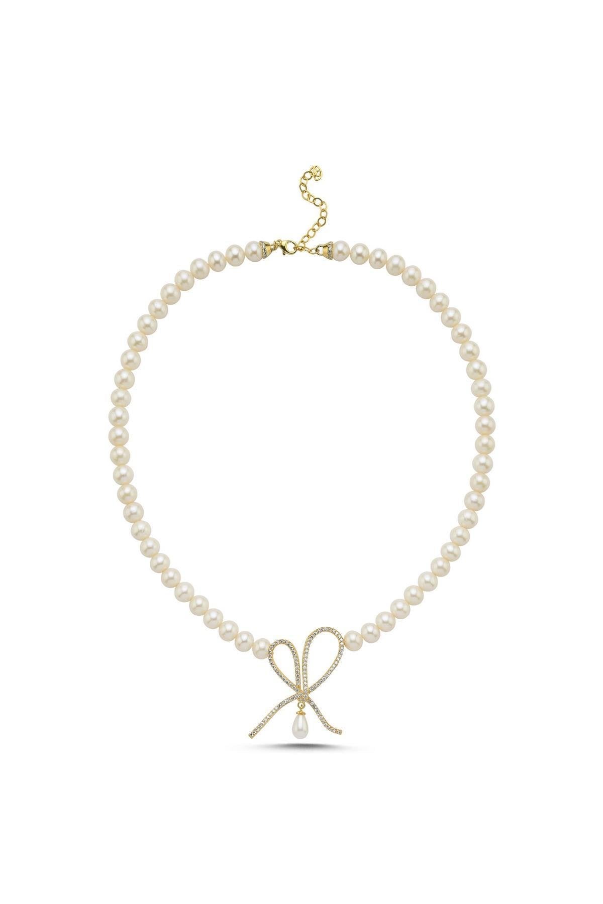 Fiyonklu Damla Sallantılı Doğal İnci Kolye