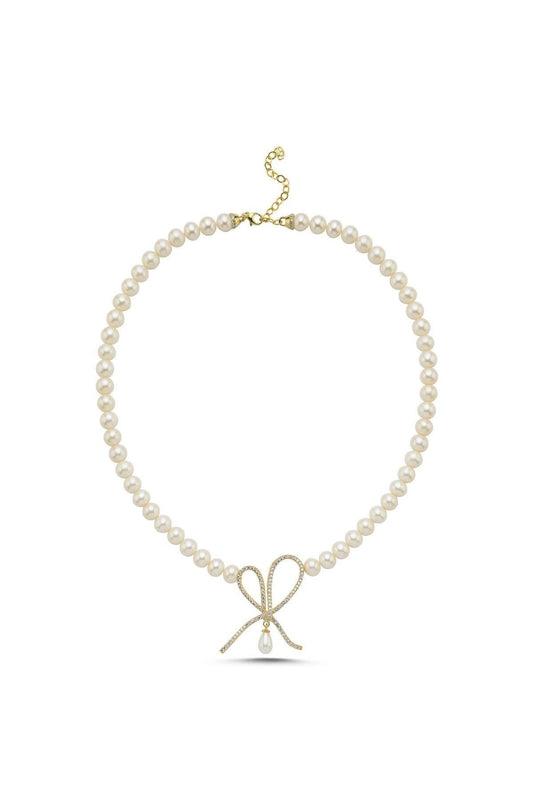 Fiyonklu Damla Sallantılı Doğal İnci Kolye