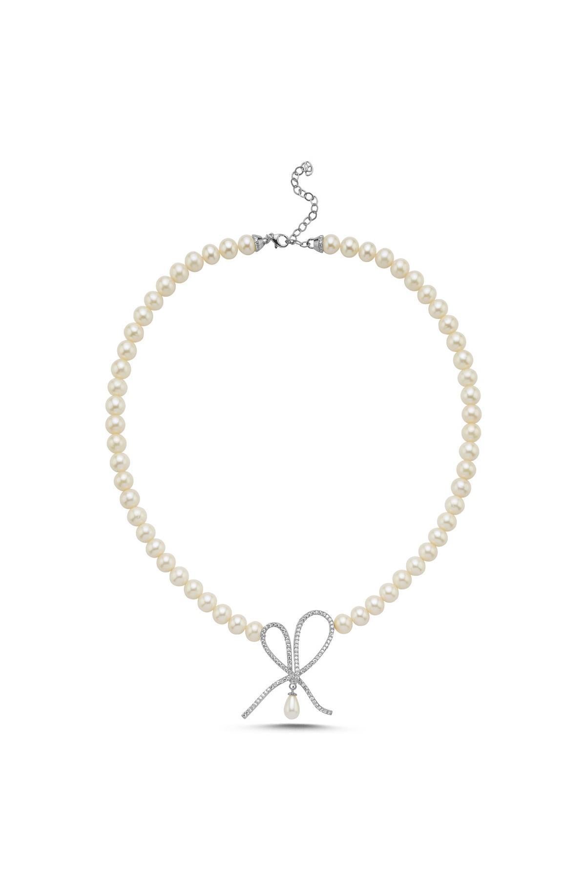 Fiyonklu Damla Sallantılı Doğal İnci Kolye