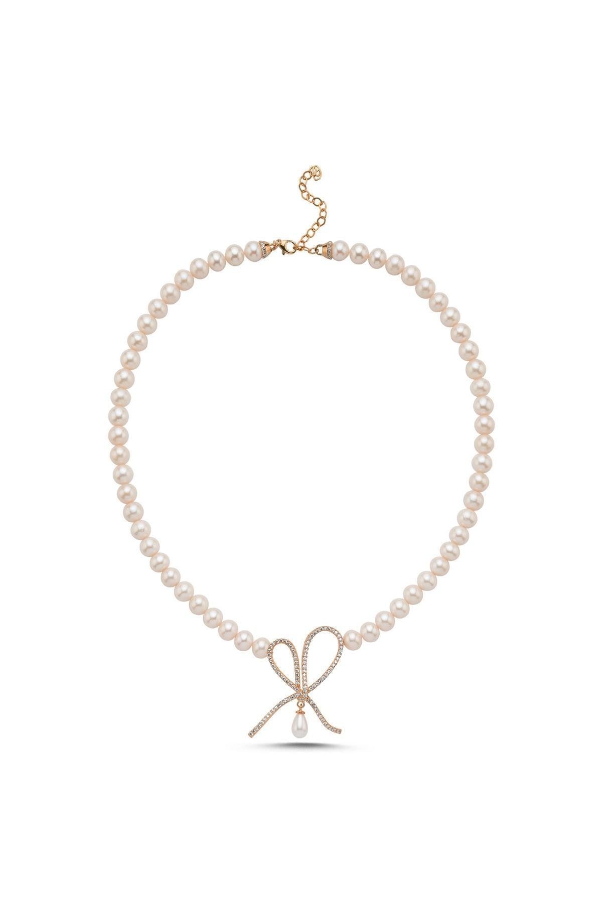 Fiyonklu Damla Sallantılı Doğal İnci Kolye