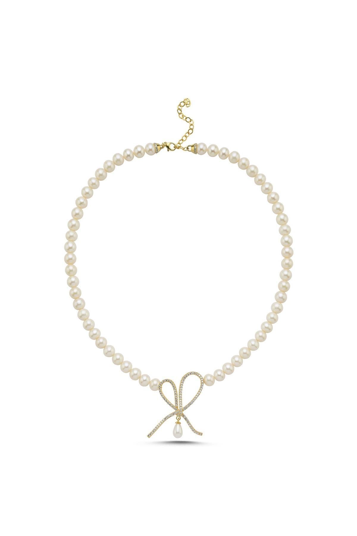 Fiyonklu Damla Sallantılı Doğal İnci Kolye