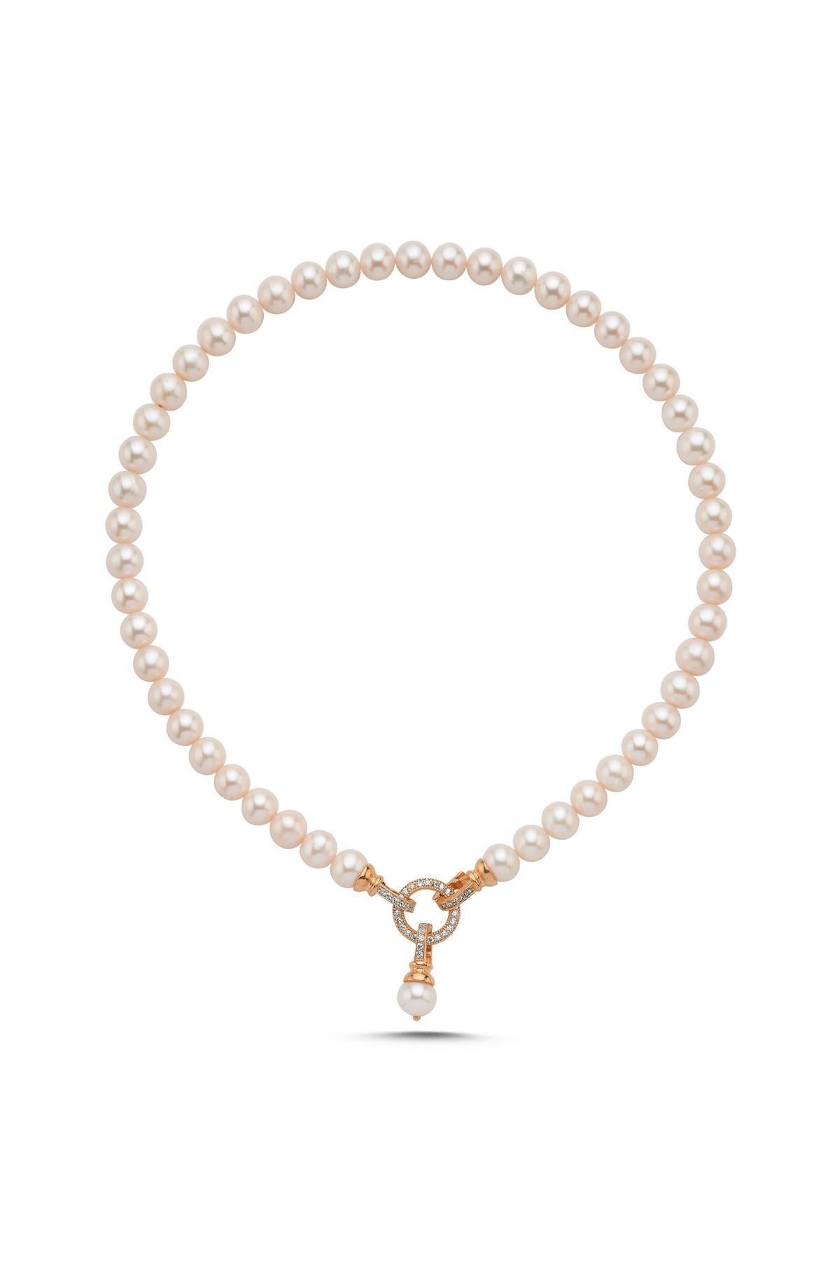 Halka Kilitli Doğal İnci Kolye