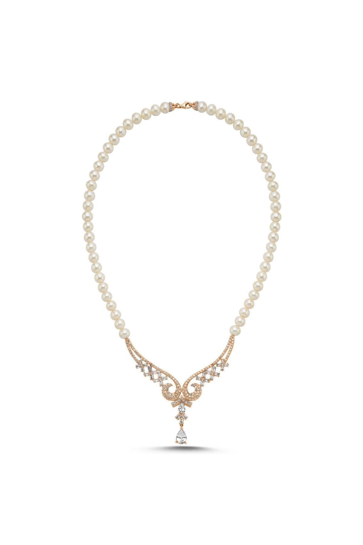 Koç Başı Zirkon Taşlı İnci Kolye