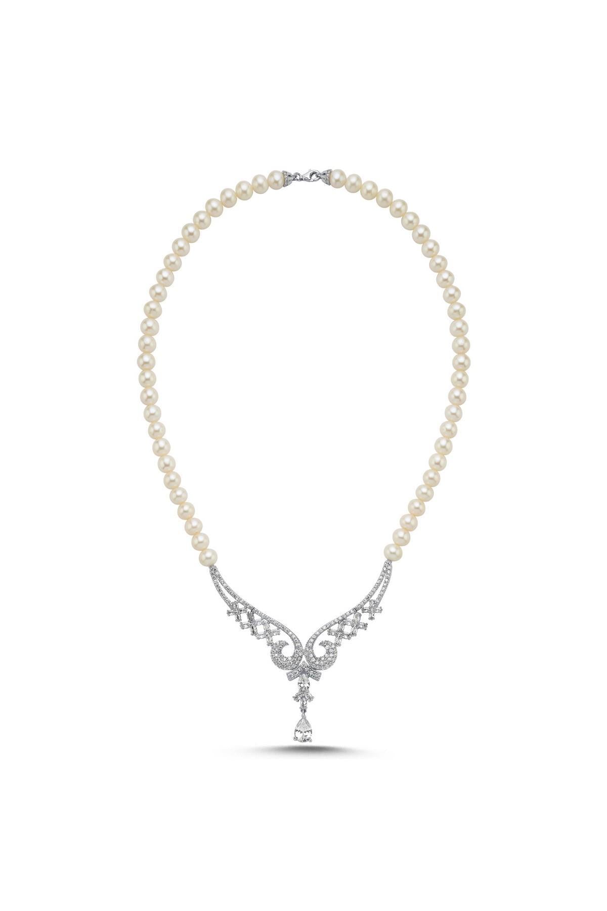 Koç Başı Zirkon Taşlı İnci Kolye