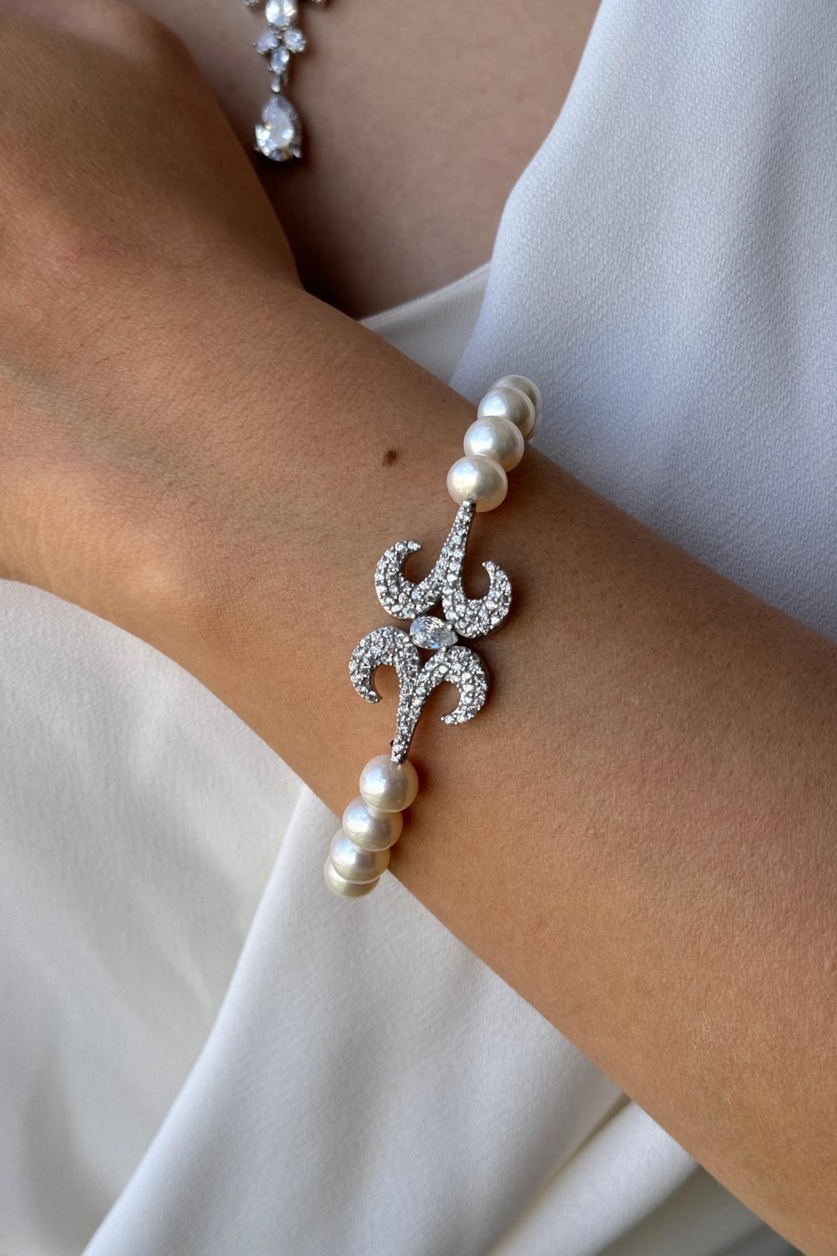 Koç Başı Zirkon Taşlı İnci Bileklik