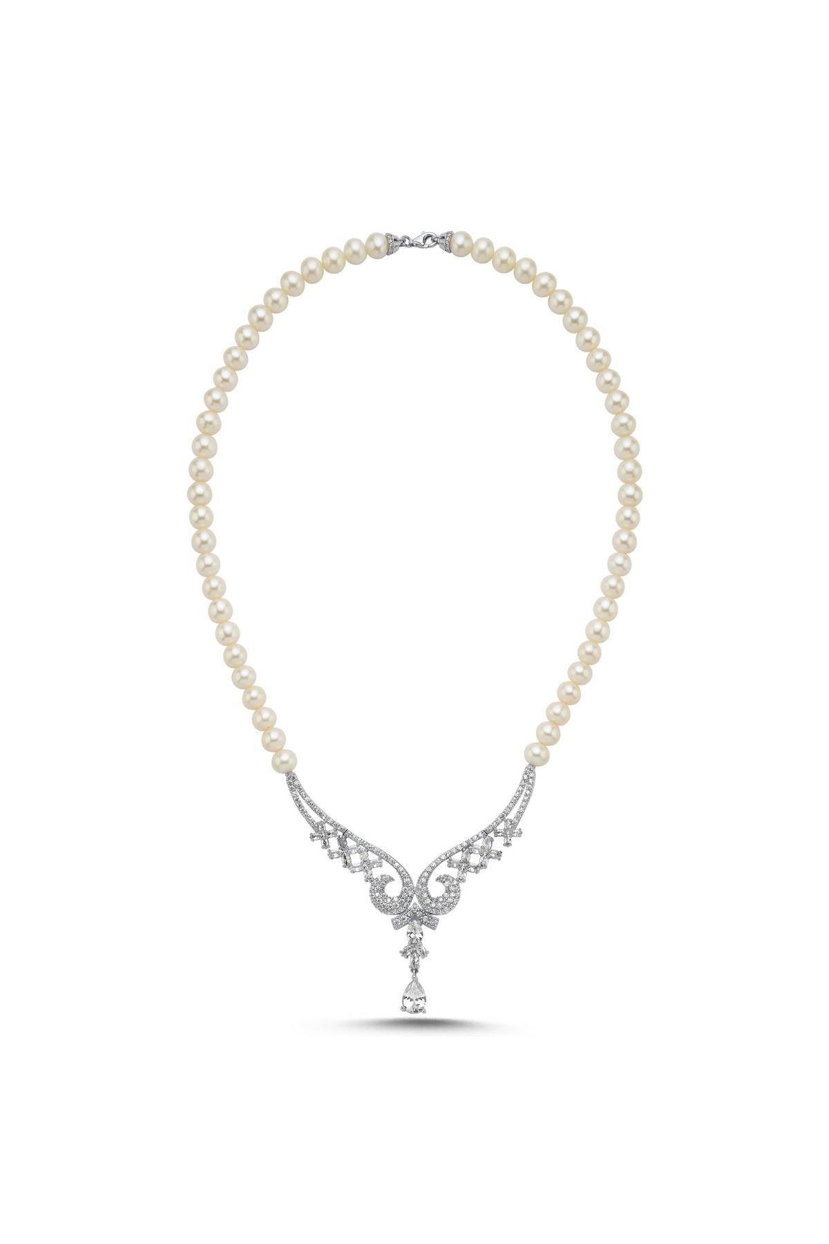 Koç Başı Zirkon Taşlı İnci Kolye