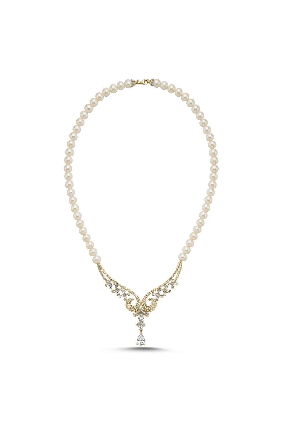 Koç Başı Zirkon Taşlı İnci Kolye