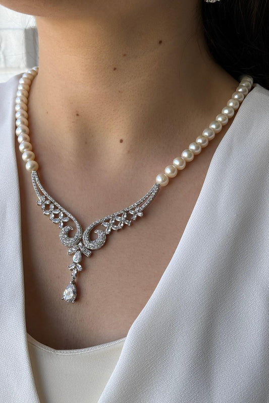 Koç Başı Zirkon Taşlı İnci Kolye