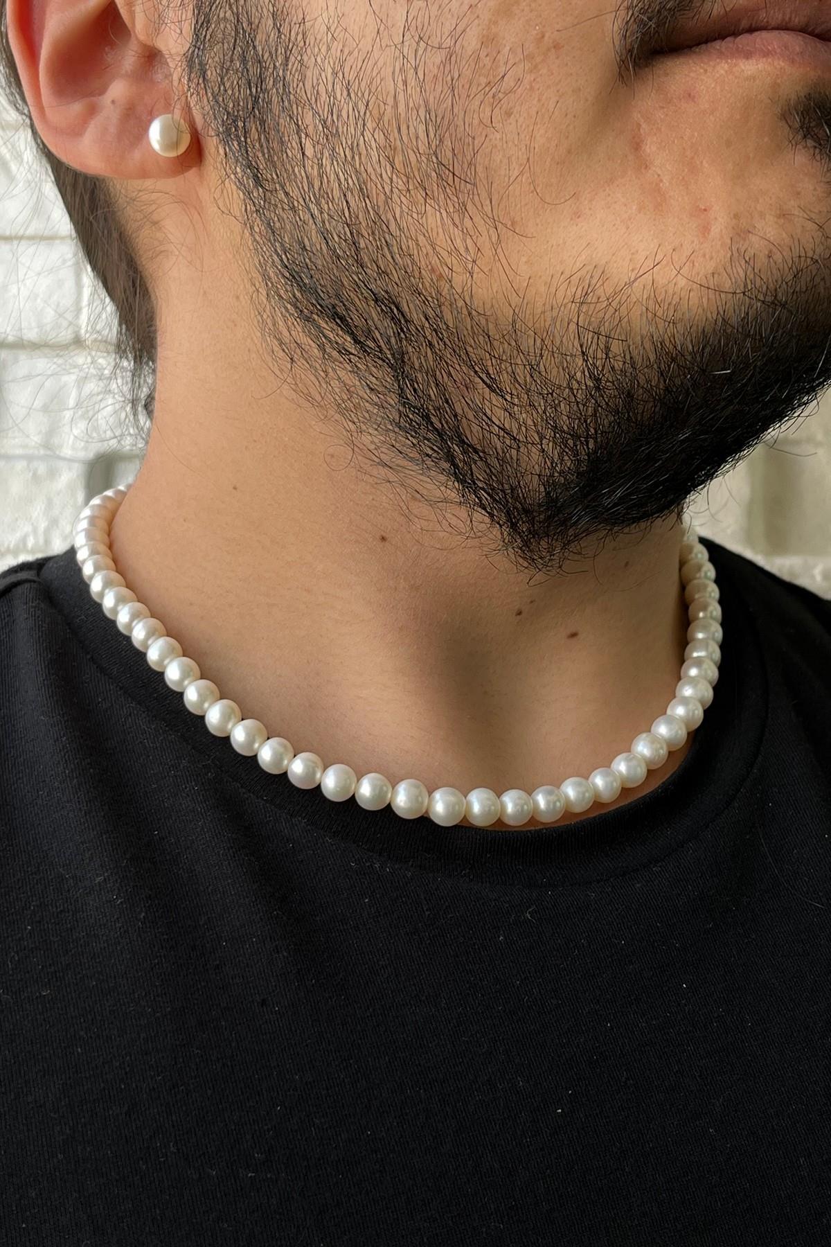 Sıralı Doğal İnci Erkek Kolye