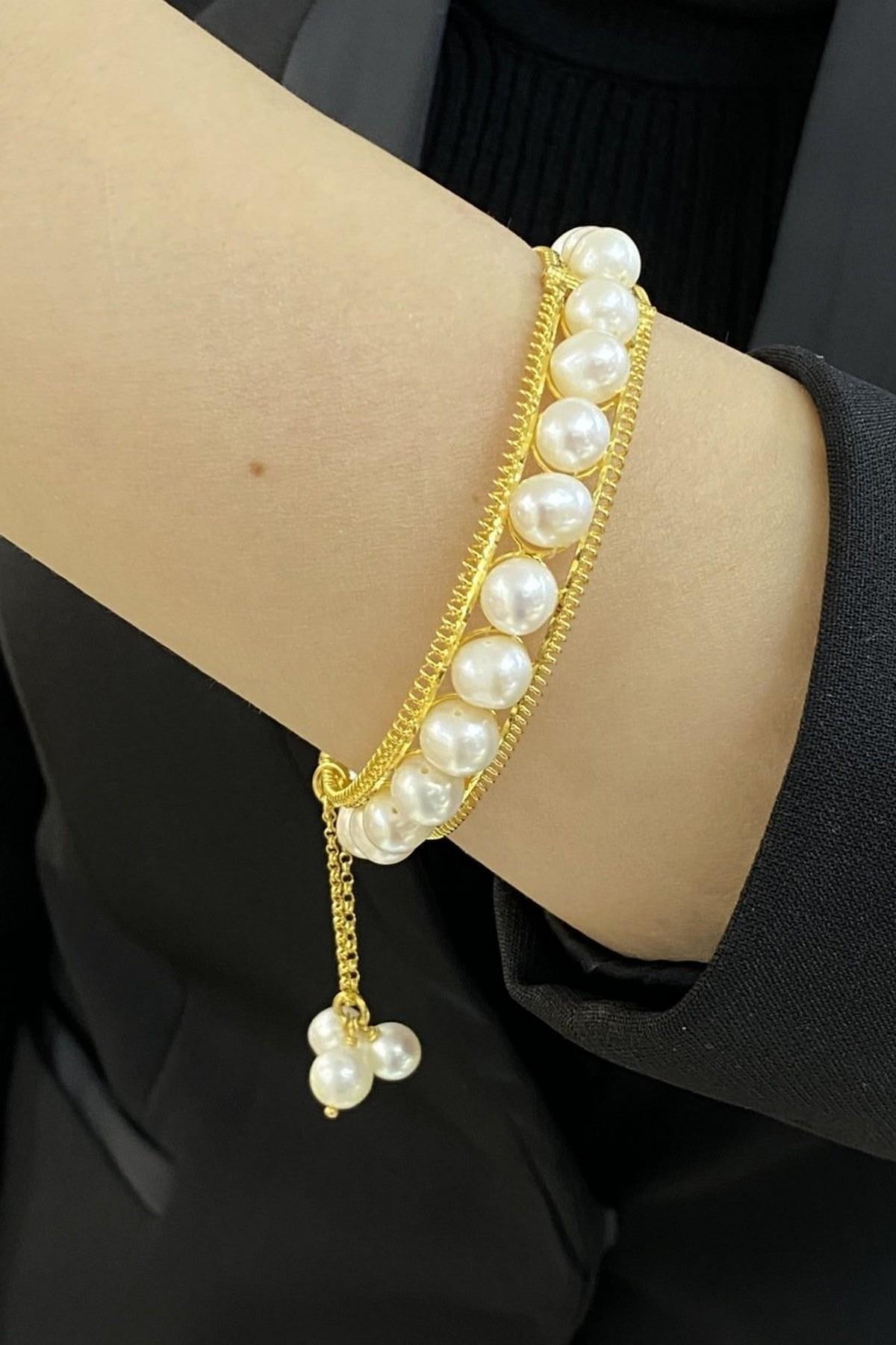 Tek Sıra Doğal İnci Kelepçe Bileklik