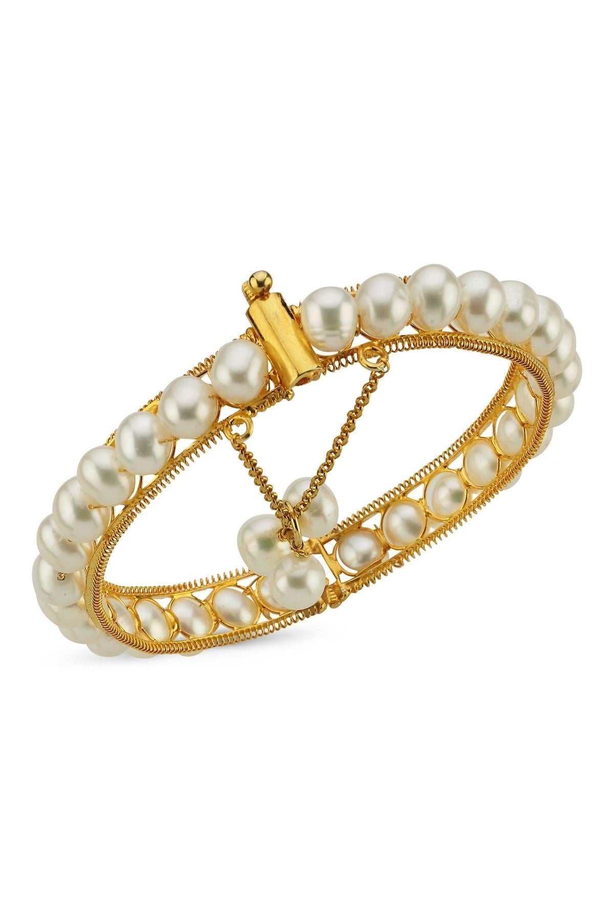 Tek Sıra Doğal İnci Kelepçe Bileklik