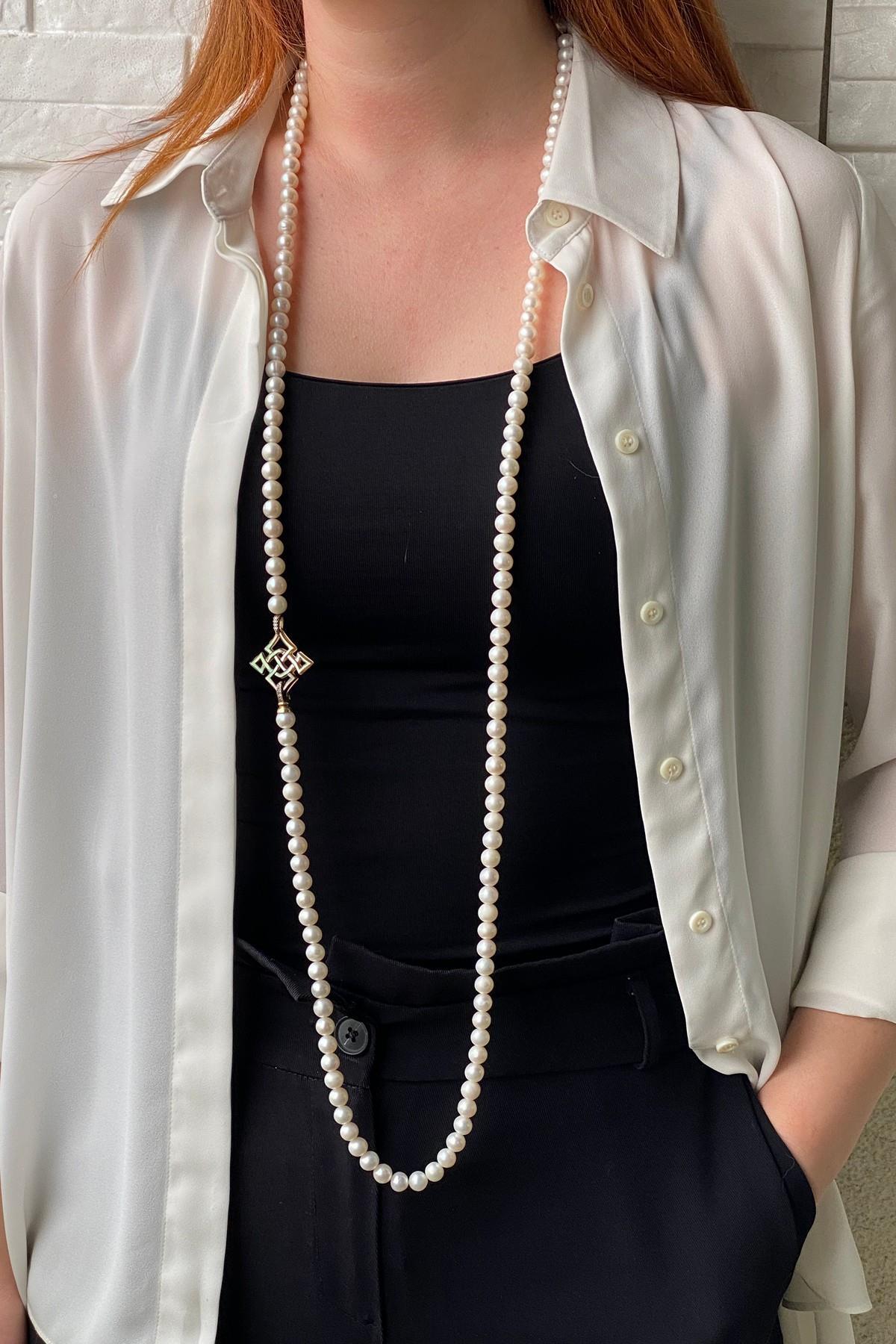 Uzun Tasarım Sıralı İnci Kolye