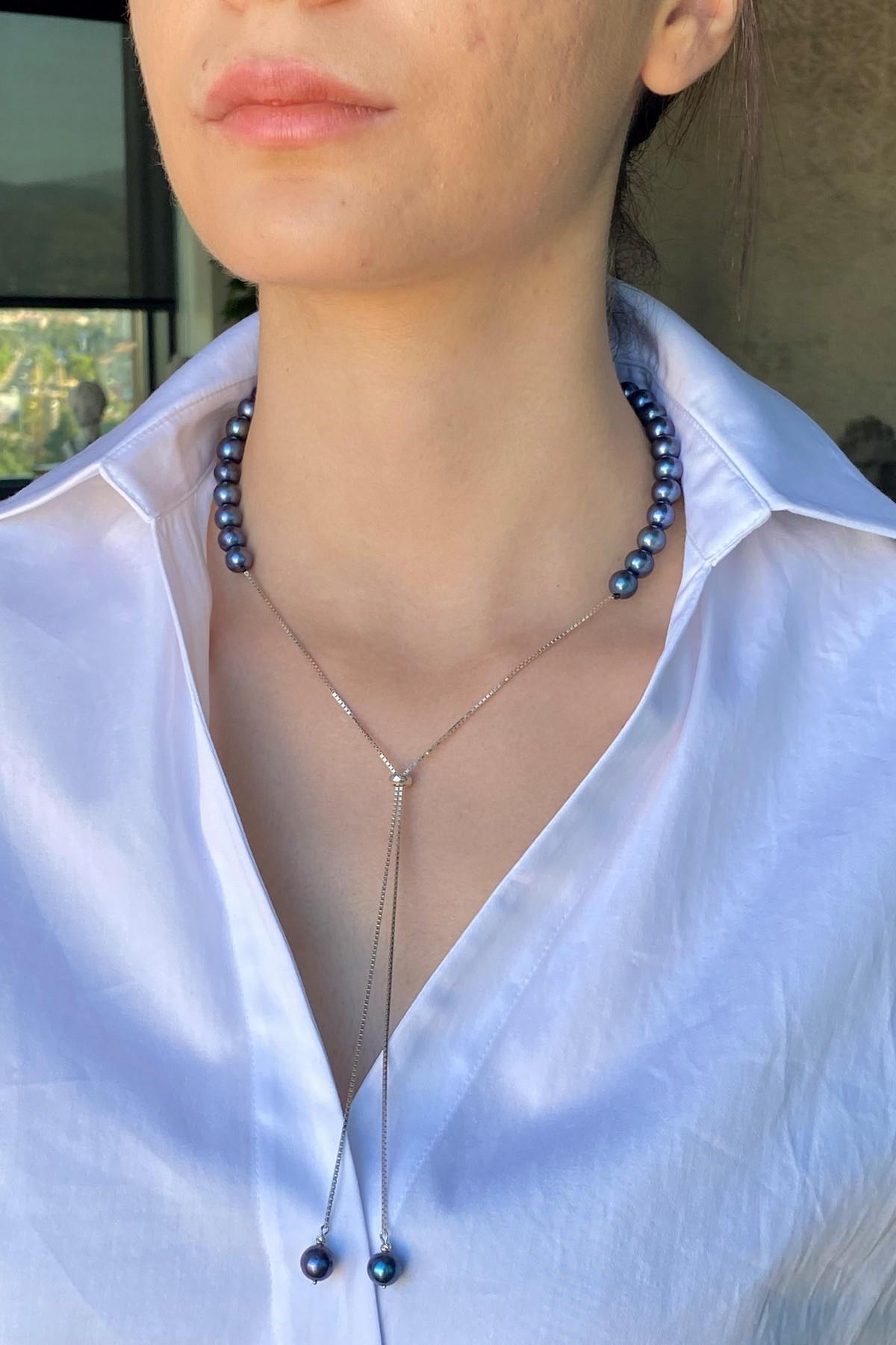 Yarı Doğal İnci Yarı Zincir Asansörlü Kolye