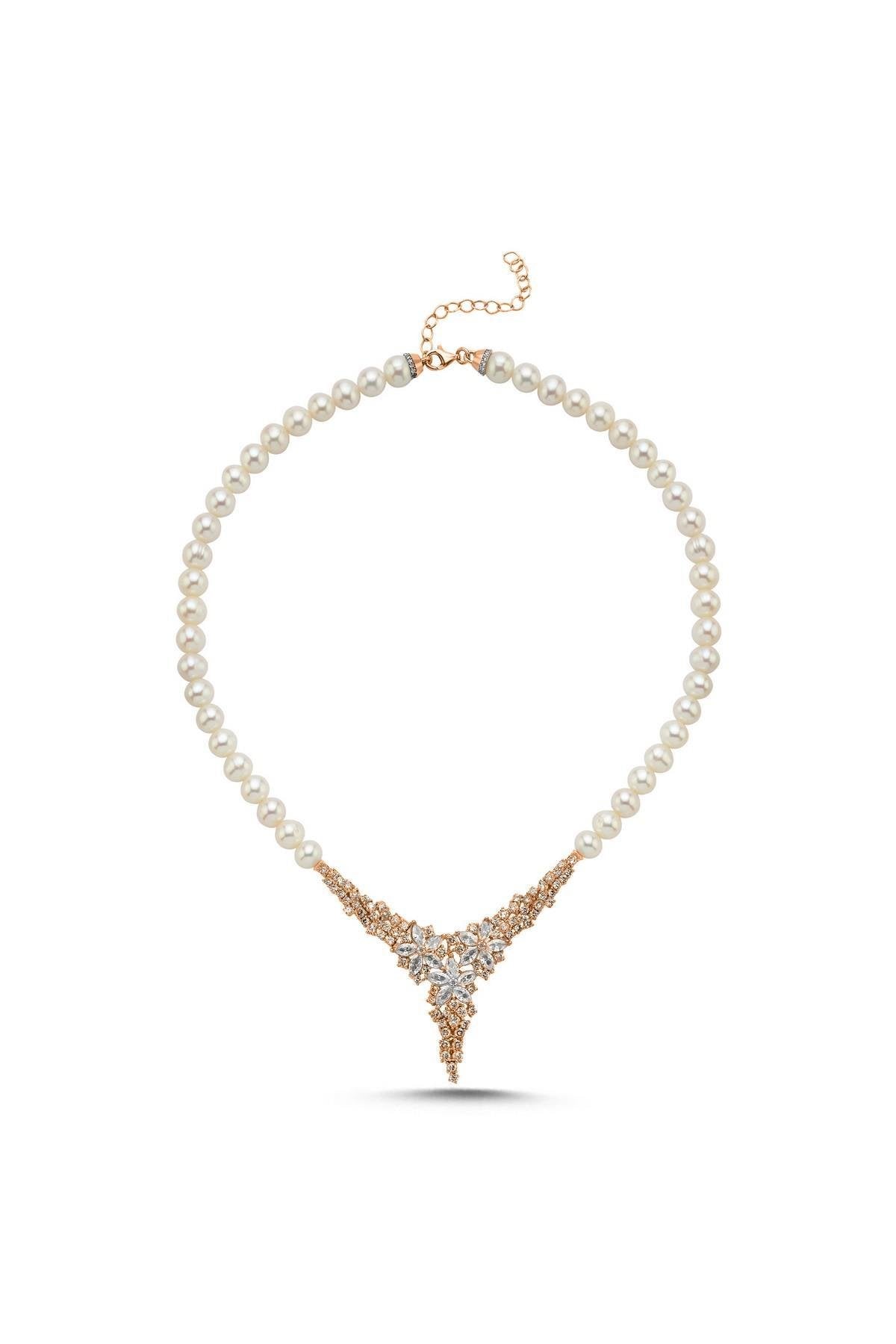 Zirkon Taşlı Doğal İnci Kolye