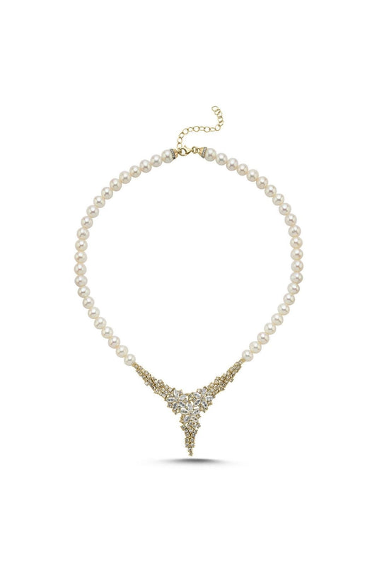 Zirkon Taşlı Doğal İnci Kolye