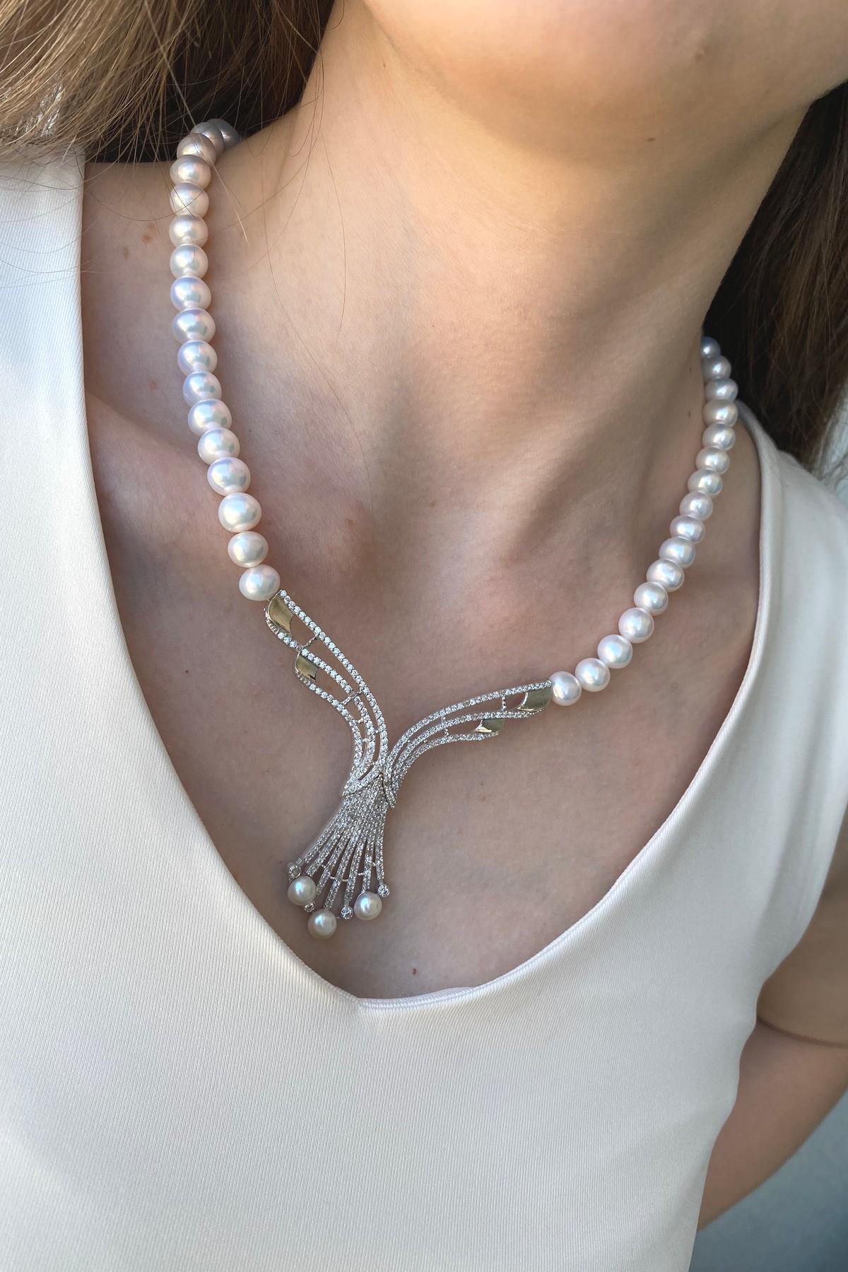 Zirkon Taşlı Doğal İnci Gerdanlık