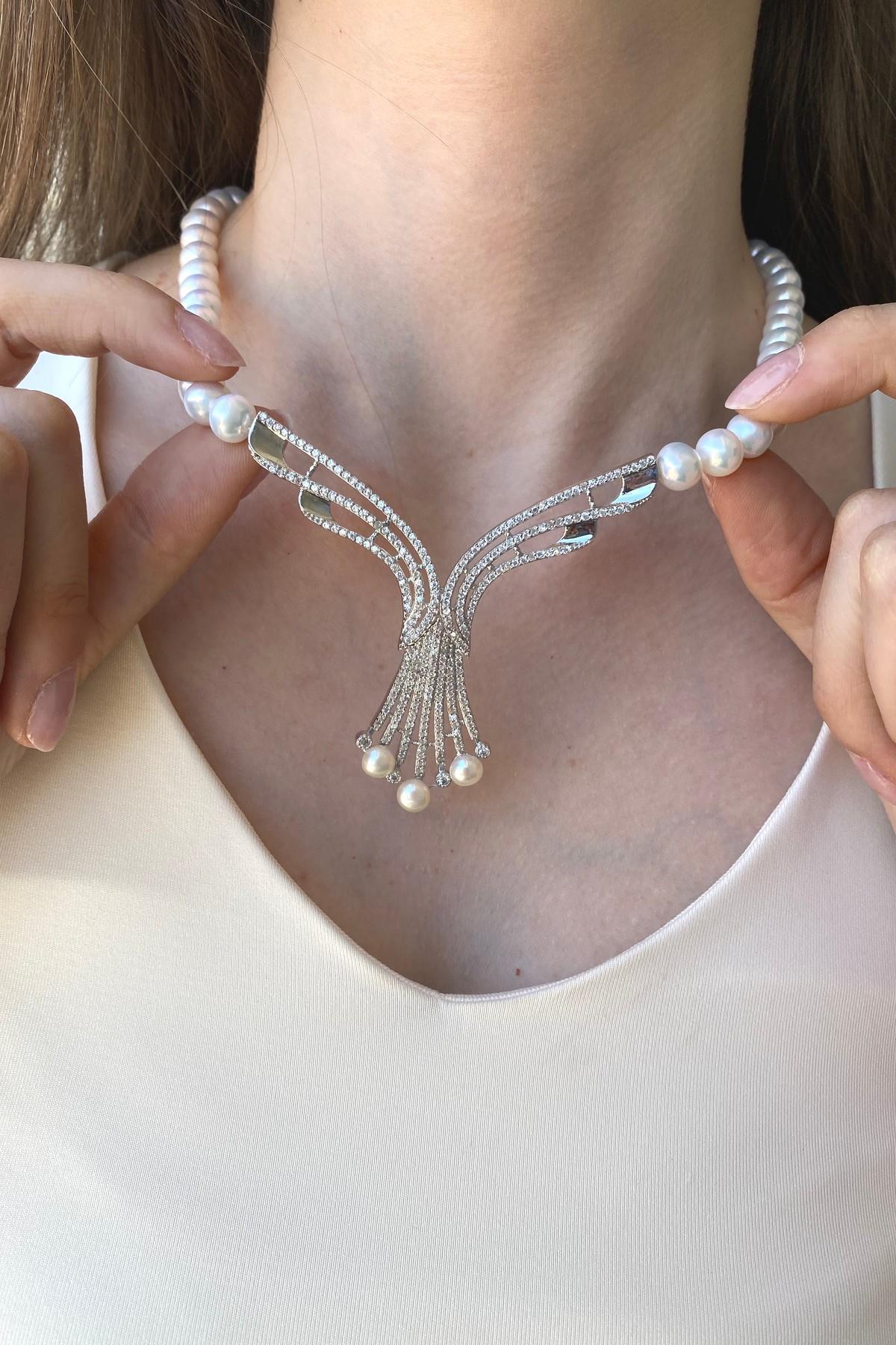 Zirkon Taşlı Doğal İnci Gerdanlık