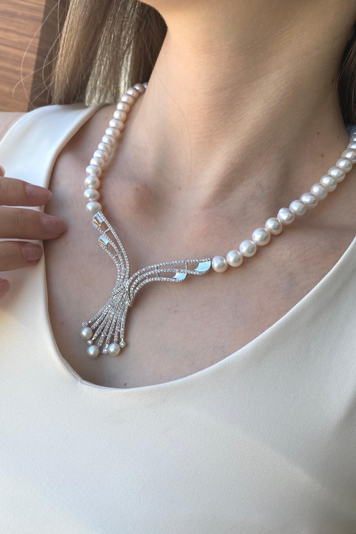 Zirkon Taşlı Doğal İnci Gerdanlık