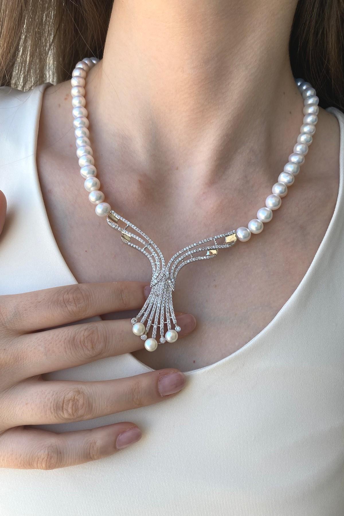 Zirkon Taşlı Doğal İnci Gerdanlık