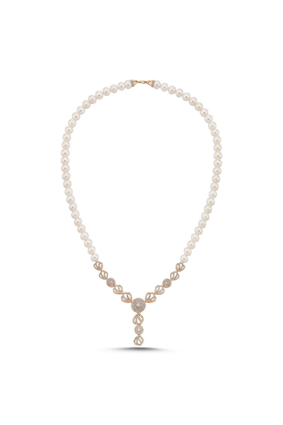 Zirkon Taşlı İnci Kolye