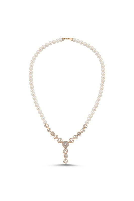 Zirkon Taşlı İnci Kolye