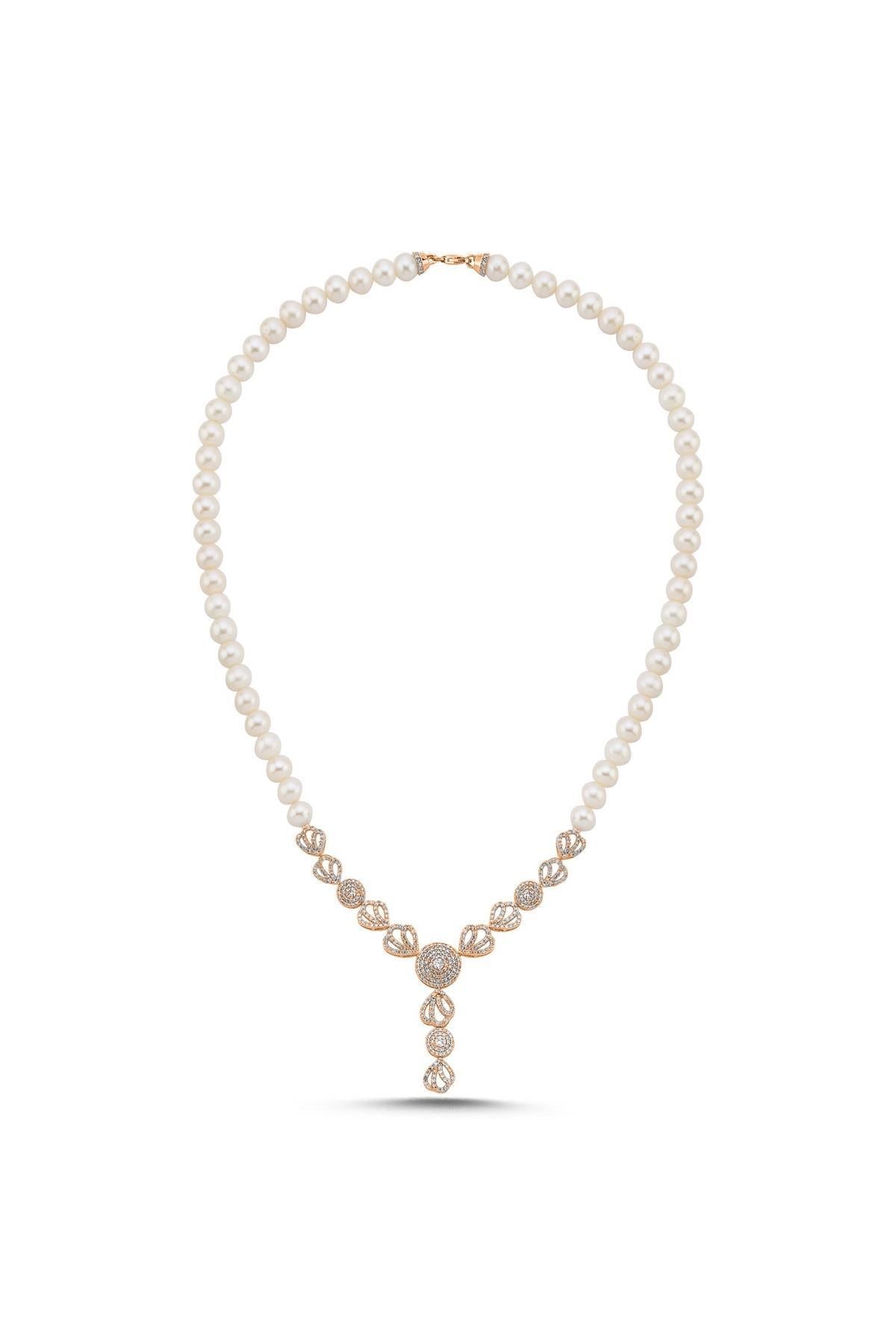 Zirkon Taşlı İnci Kolye