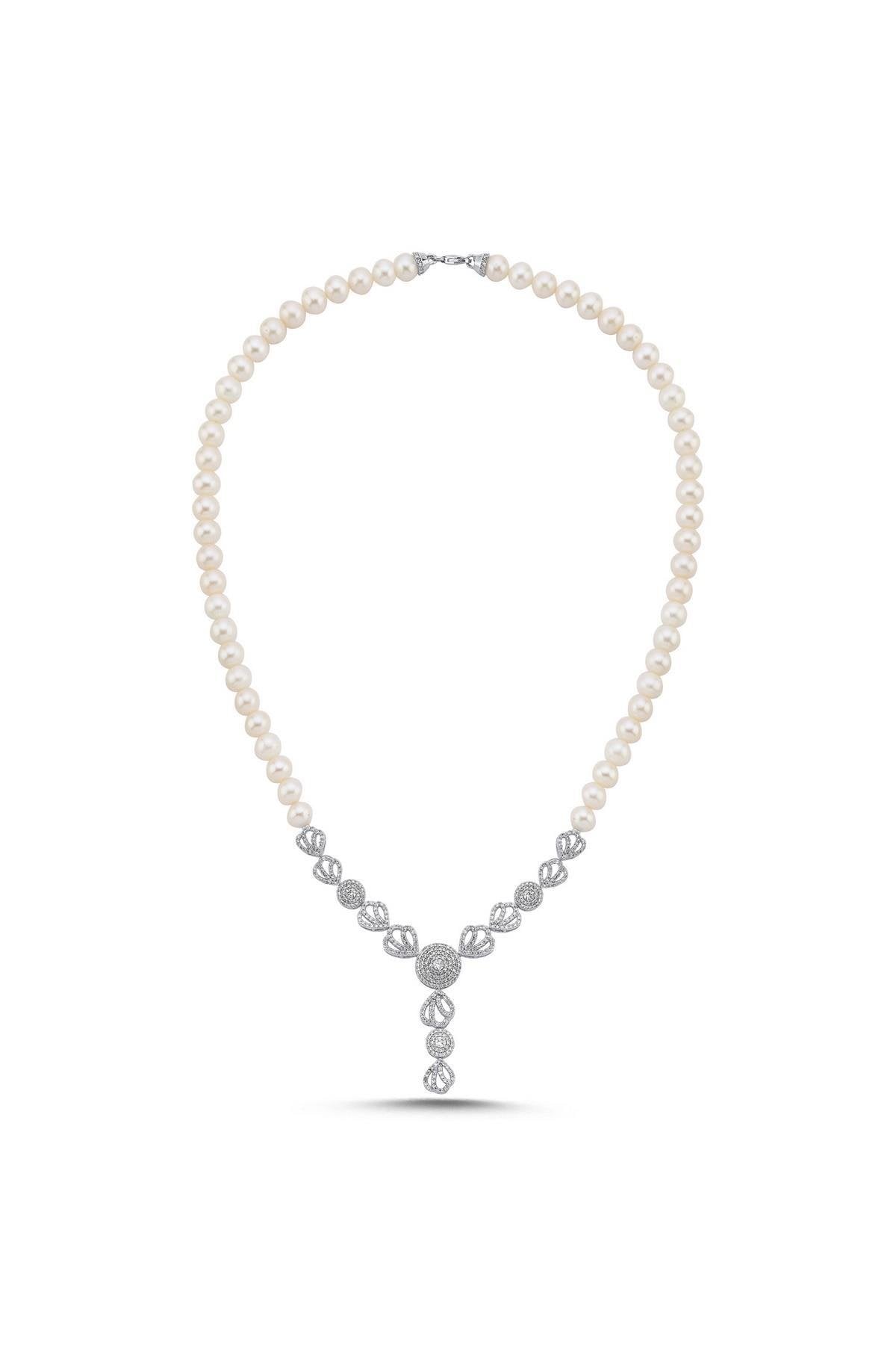 Zirkon Taşlı İnci Kolye