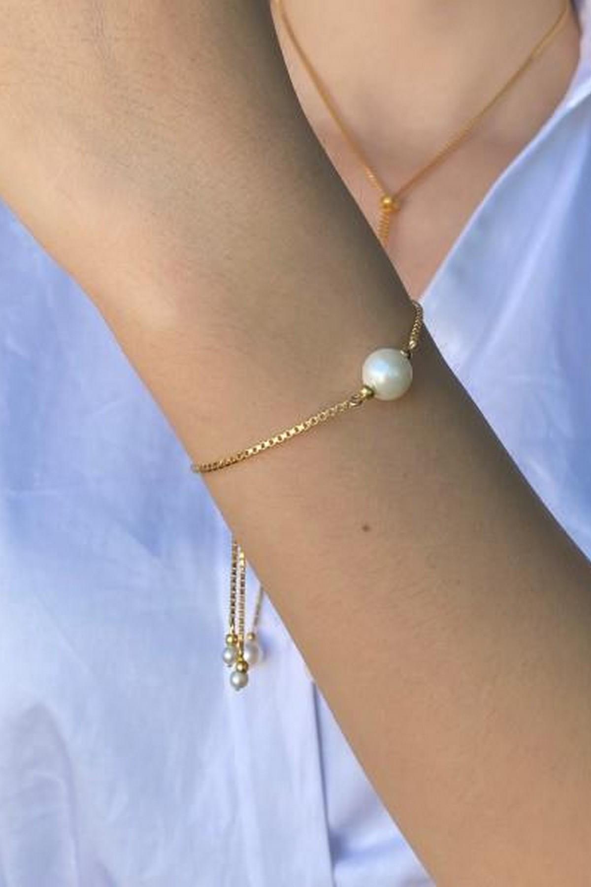 Asansör Zincirli Doğal İnci Bileklik