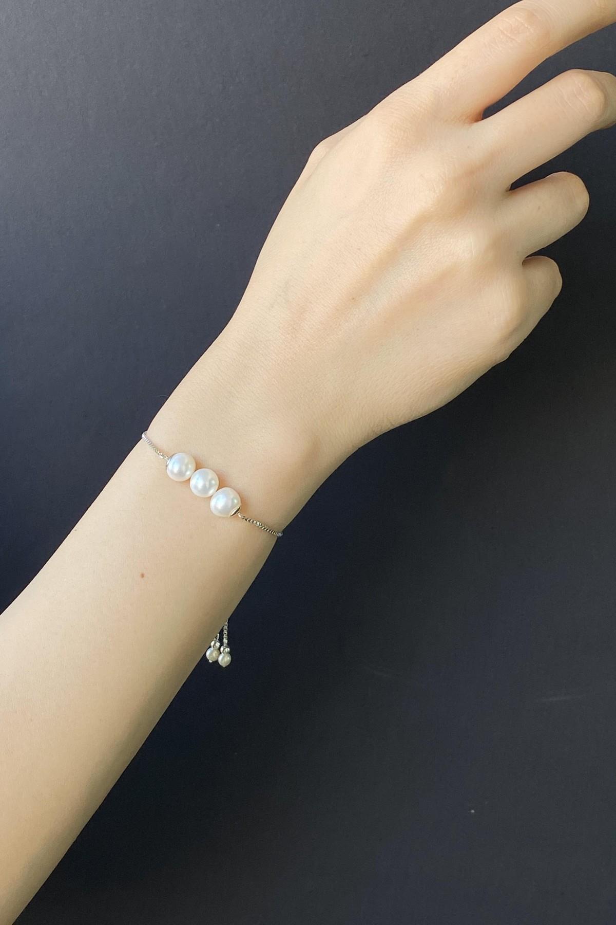 Asansör Zincirli Doğal İnci Bileklik