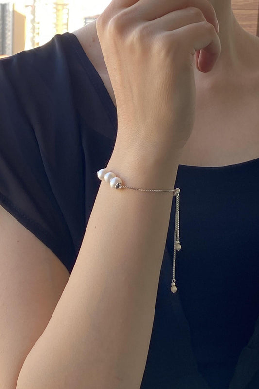 Asansör Zincirli Doğal İnci Bileklik