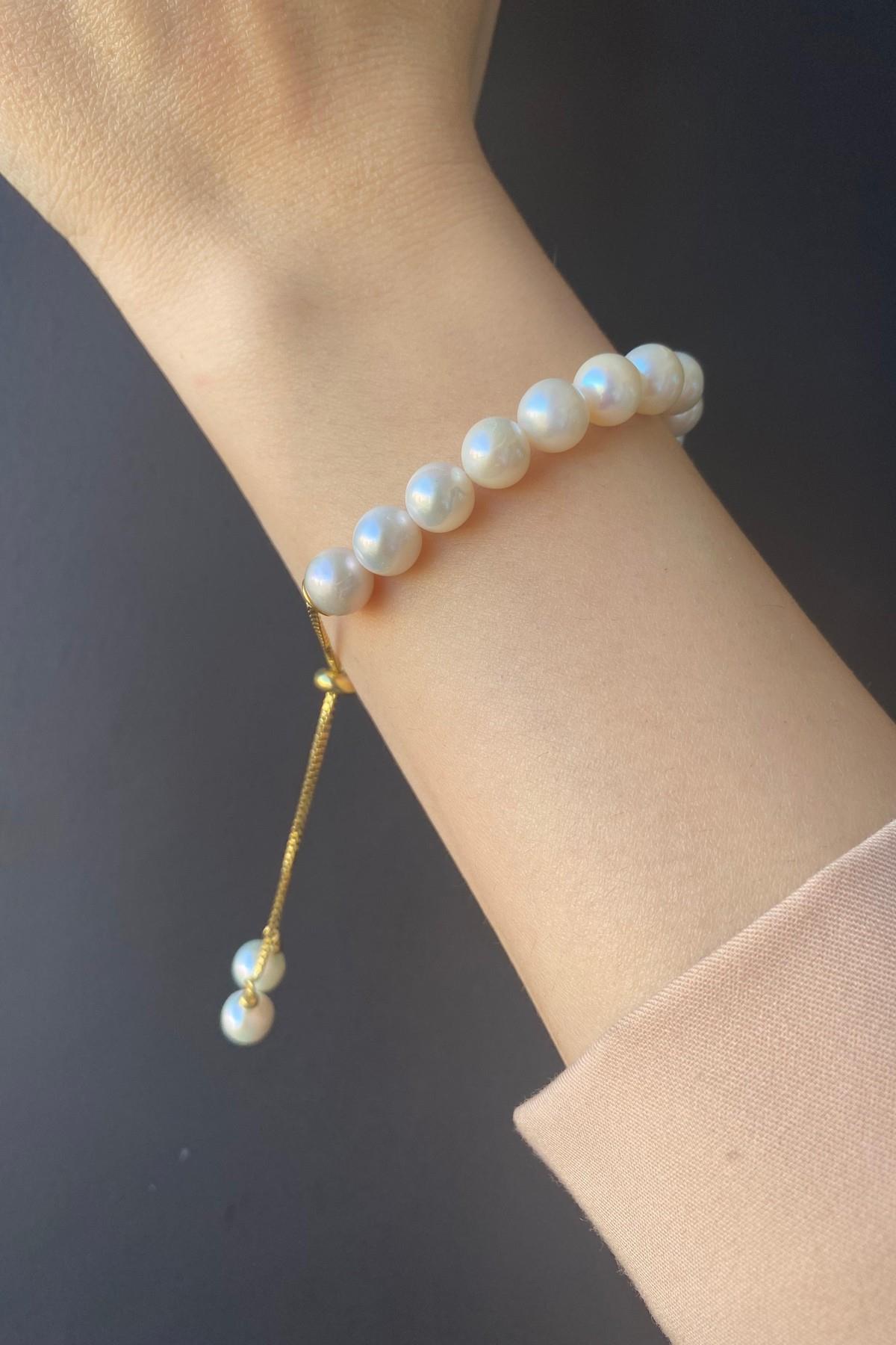 Asansör Zincirli Doğal İnci Bileklik