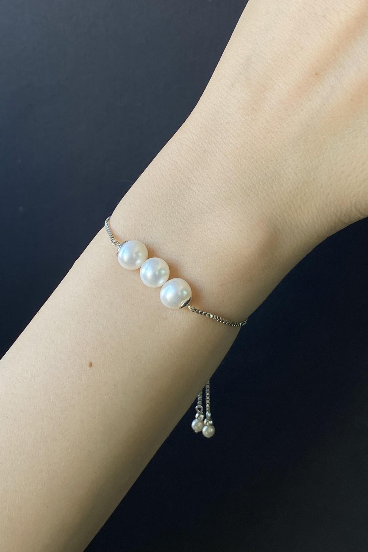 Asansör Zincirli Doğal İnci Bileklik