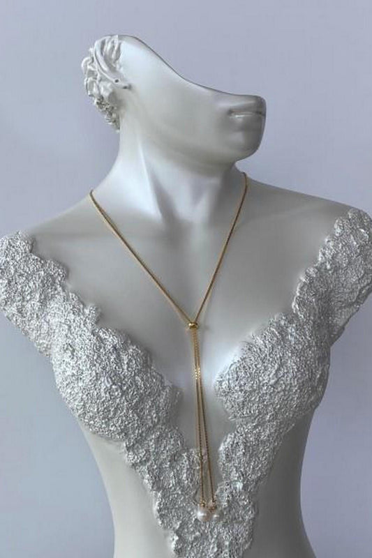 Asansörlü Zincirli Doğal İnci Kolye