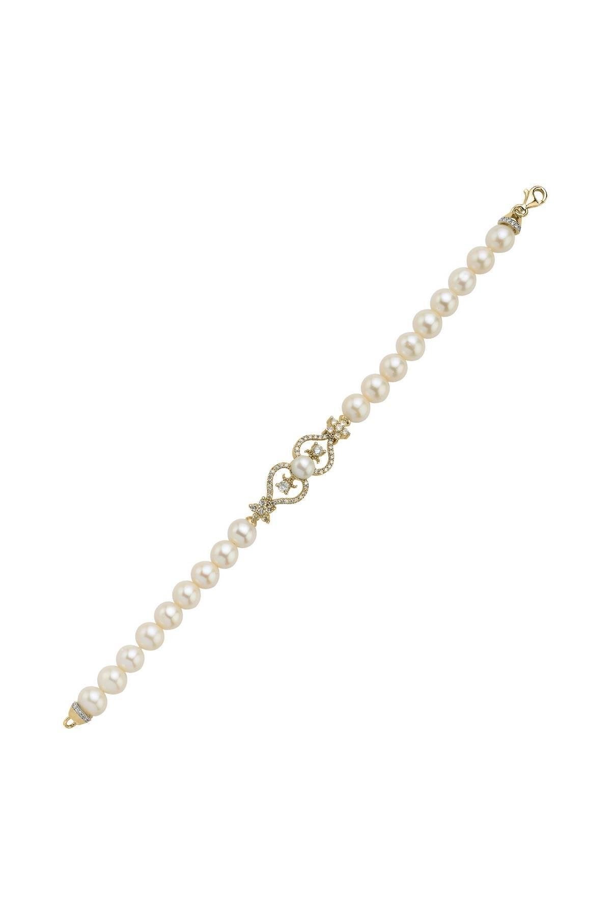 Çiçek Desenli Doğal İnci Bileklik