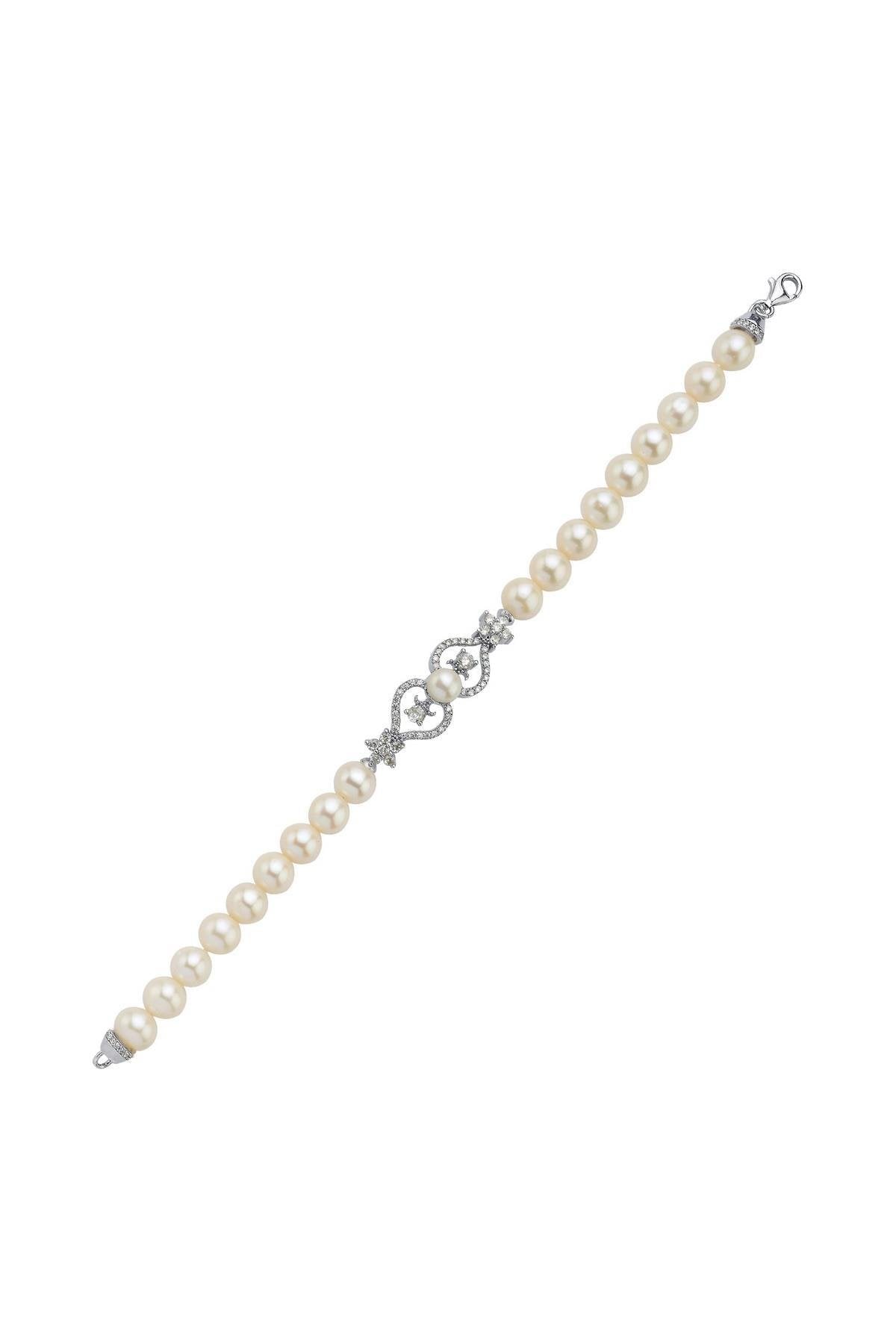 Çiçek Desenli Doğal İnci Bileklik