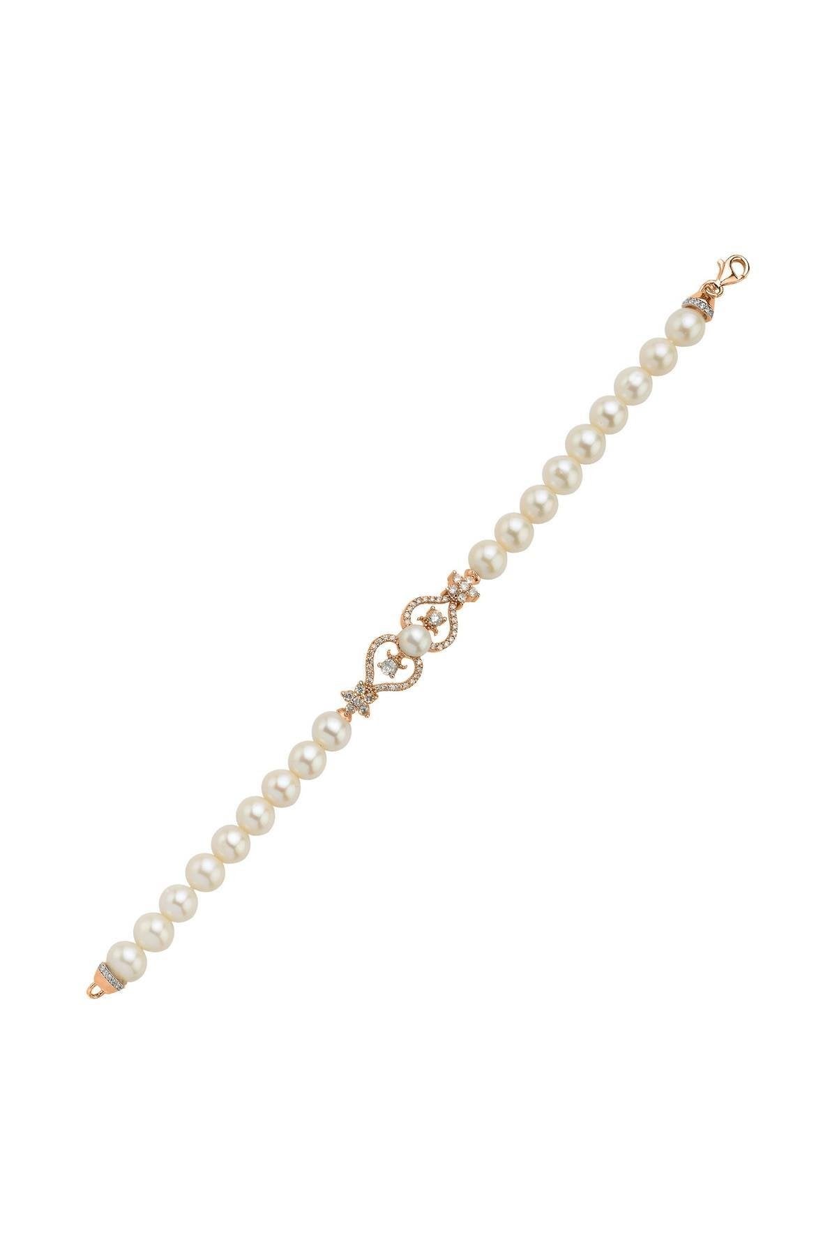 Çiçek Desenli Doğal İnci Bileklik