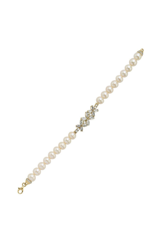 Çiçek Tasarımlı Zirkon Taşlı Doğal İnci Bileklik