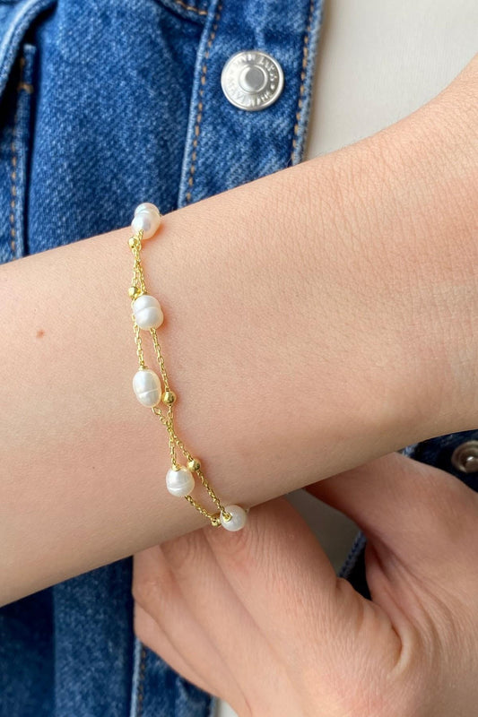 Çift Zincir Dorika Toplu Doğal İnci Bileklik