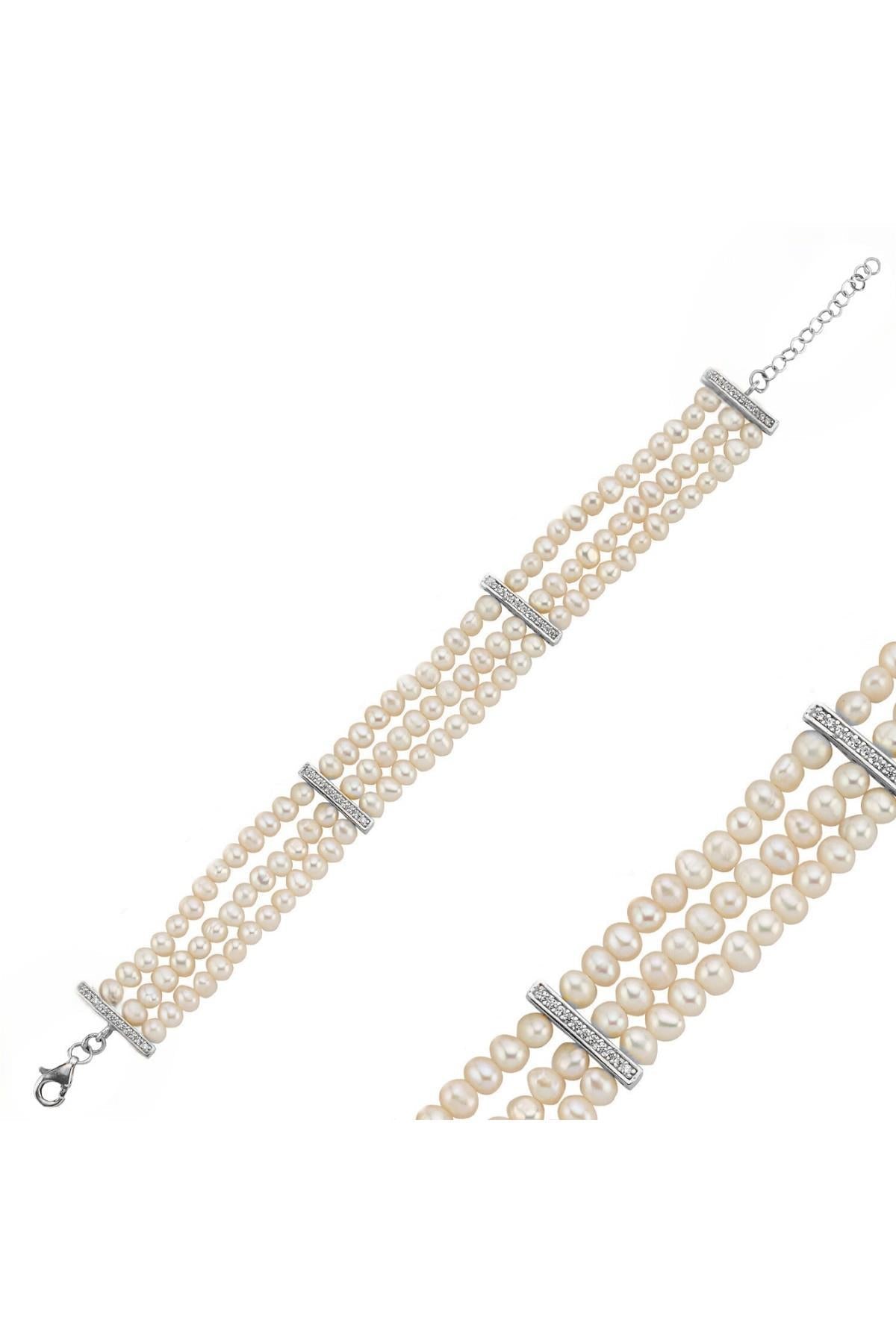 Doğal İnci Zirkon Taşlı Bileklik