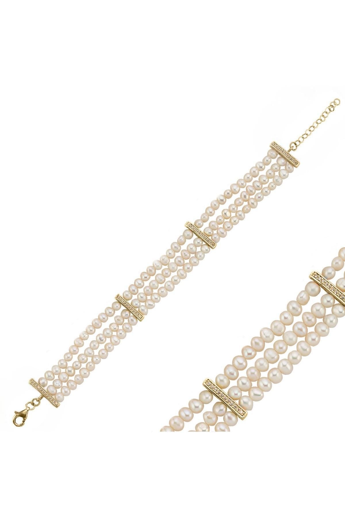 Doğal İnci Zirkon Taşlı Bileklik