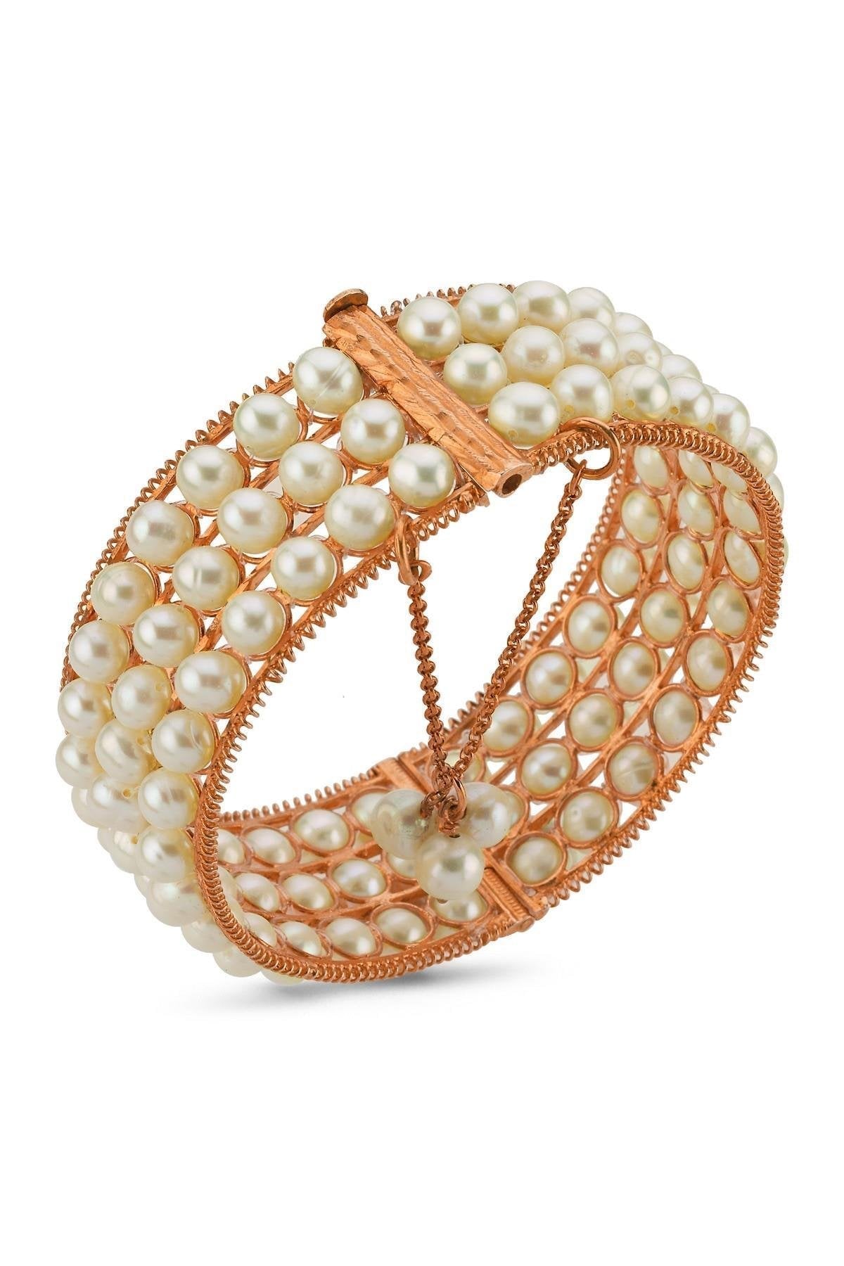 Üç Sıra Doğal İnci Kelepçe Bileklik