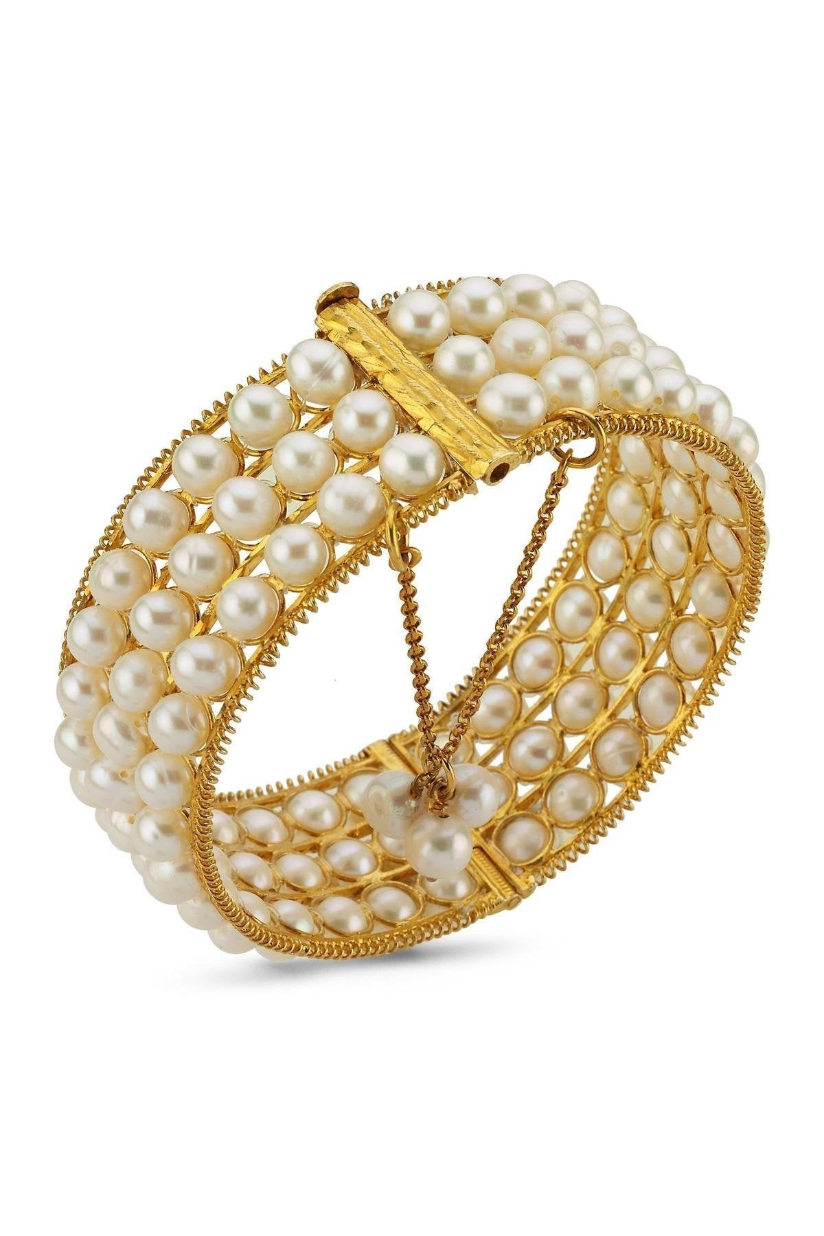 Üç Sıra Doğal İnci Kelepçe Bileklik