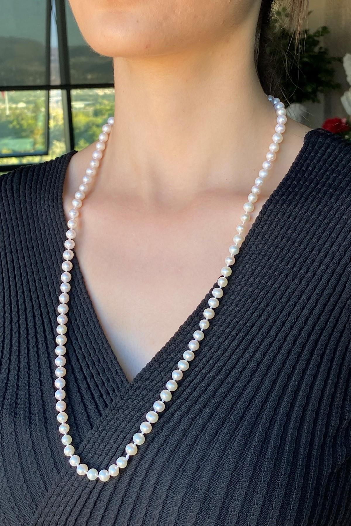 Düğümlü Doğal Tatlı Su İncisi Kolye