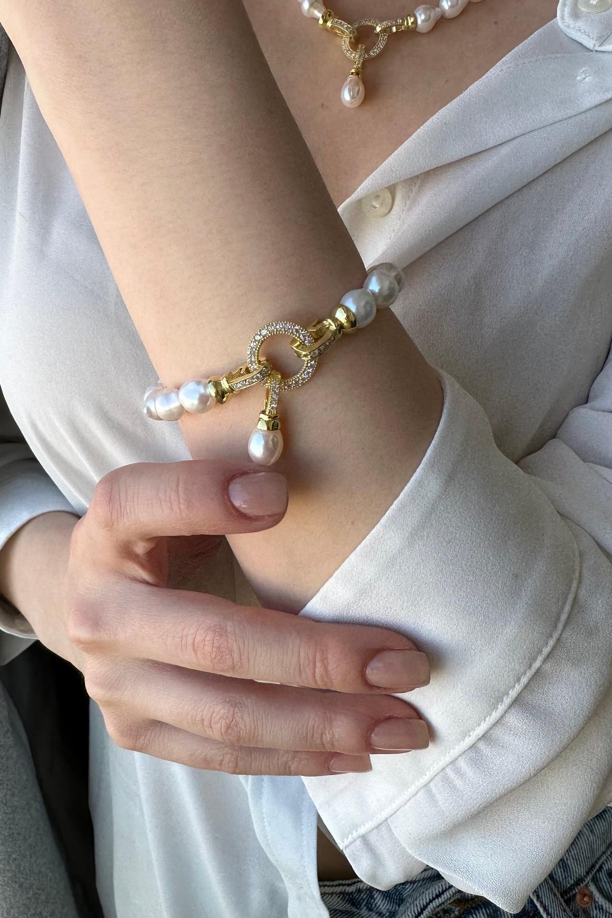 Halka Kilitli Doğal İnci Bileklik