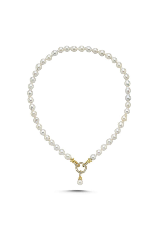 Halka Kilitli Doğal İnci Kolye