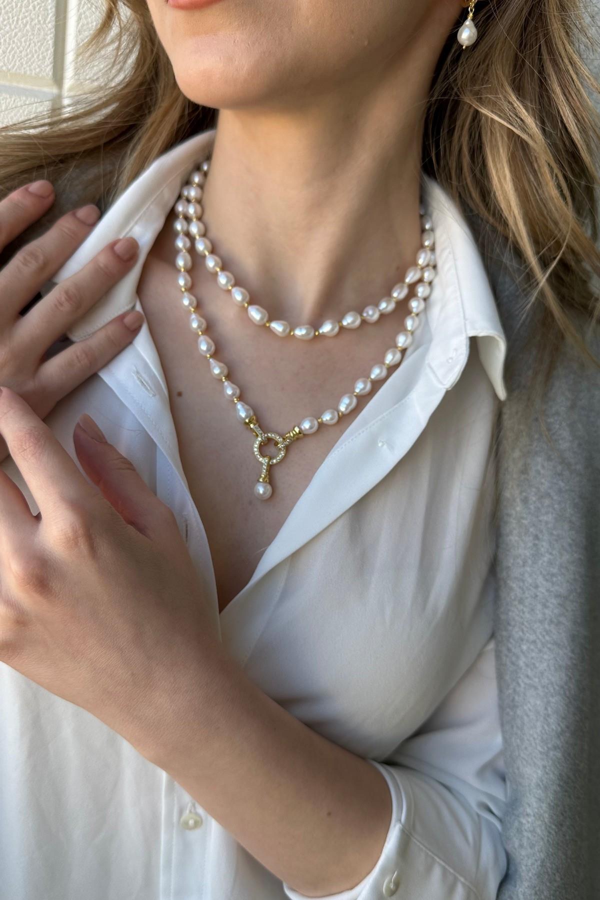 Halka Kilitli Dorikalı Doğal İnci Kolye